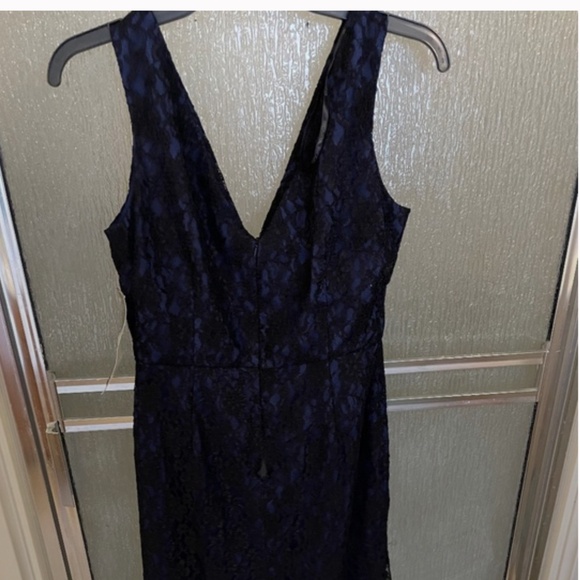 VINTAGE,NWT, Donna Ricco Black  on Blue Laced V-Neck  Cocktail Dress,Size 8 - Picture 6 of 7